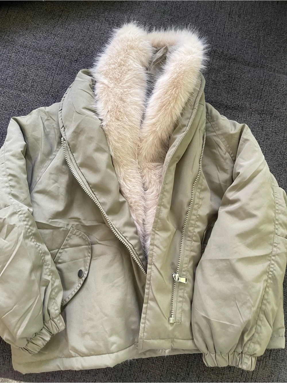 Faux Fur Lined Olive Green Jacket